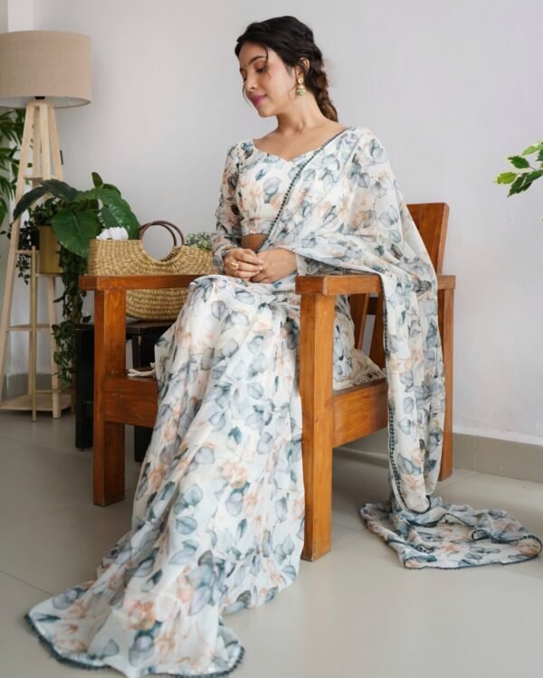 Latest Collection Of Ready To Wear Rose Printed Black Chiffon Saree - Image 3