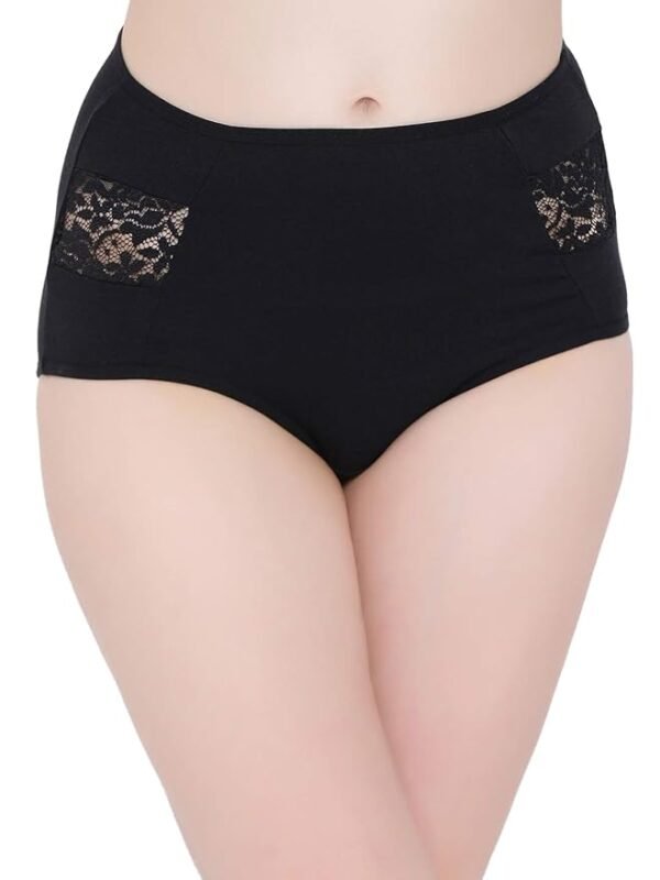 Women's Cotton High Waist Hipster Panty with Lace Inserts