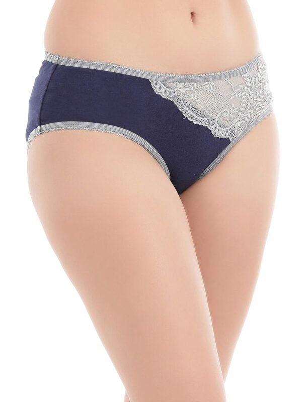 Women's Cotton Mid Waist Hipster Panty with Lace Panel